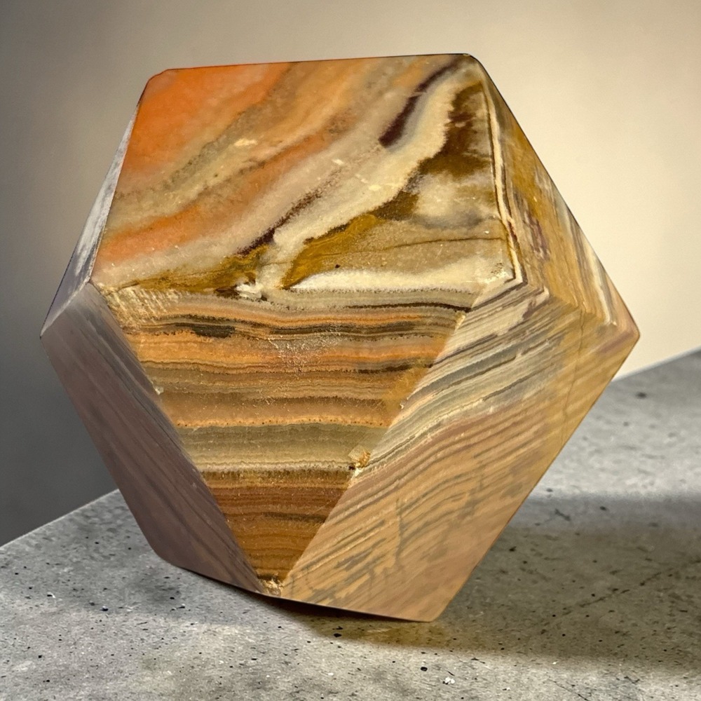Marble Onyx Stone Paperweight Multi-Colored‎ Geometric Layered Natural Decor